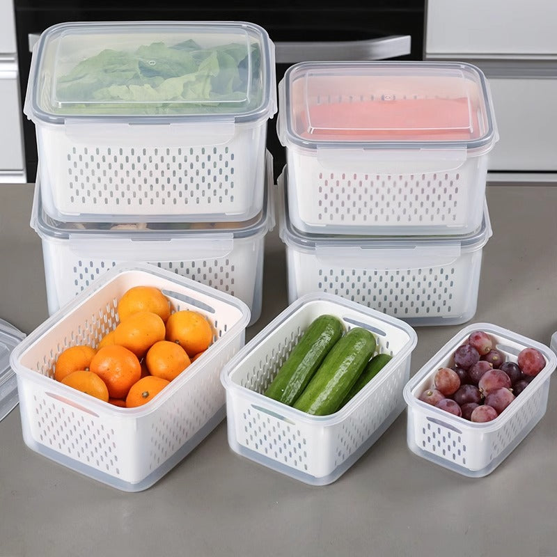 Refrigerator Food Preservation Container with Drain Basket